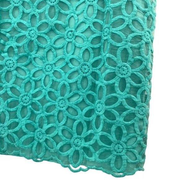 Mud Pie Crochet Eyelet Daisy Sleeveless Teal Shift Dress - Picture 5 of 13